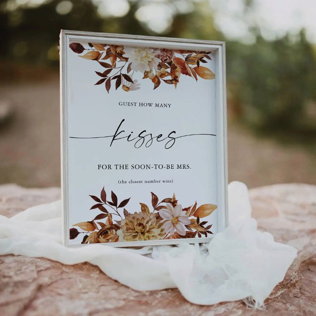 Rustic Fall Leaves Guest How Many Kisses Pedestal Sign (Creator Uploaded)