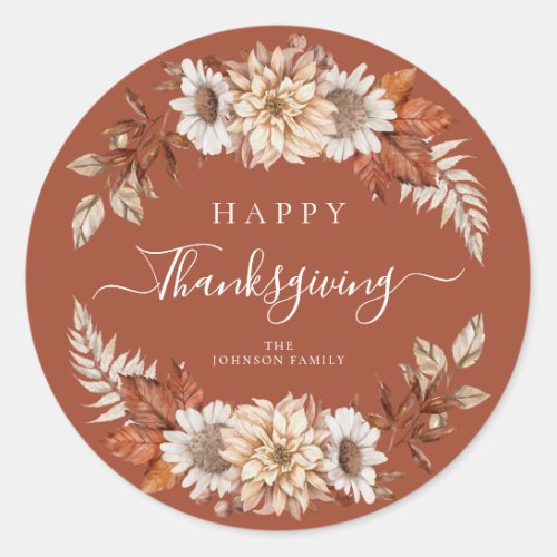 Rustic Fall Leaves Happy Thanksgiving Classic Round Sticker