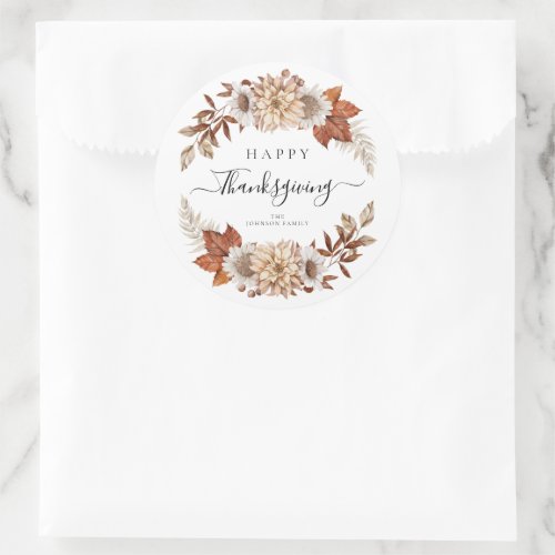 Rustic Fall Leaves Happy Thanksgiving Classic Round Sticker