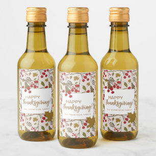 Rustic Fall Leaves Happy Thanksgiving Custom Wine Label