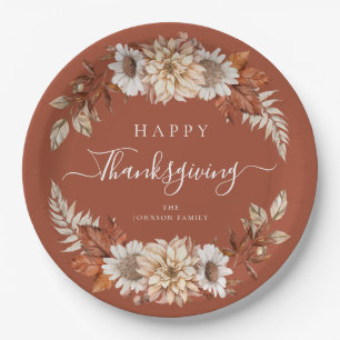 Rustic Fall Leaves Happy Thanksgiving Paper Plates