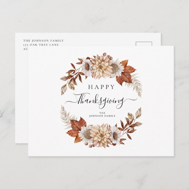 Rustic Fall Leaves Happy Thanksgiving  Postcard (Front/Back)