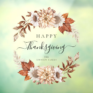 Rustic Fall Leaves Happy Thanksgiving Window Cling