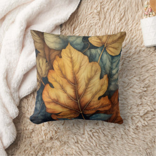 Rustic Fall Leaves Illustration Throw Pillow