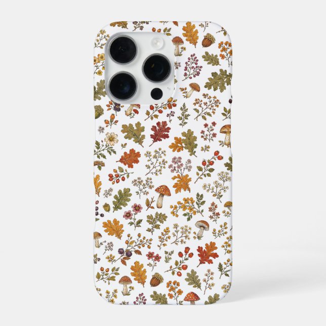 Rustic Fall Leaves Mushroom Woodland Pattern iPhone Case (Back)