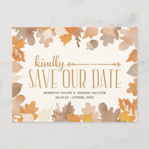 Rustic Fall Leaves Non-Photo Save the Date Announcement Postcard
