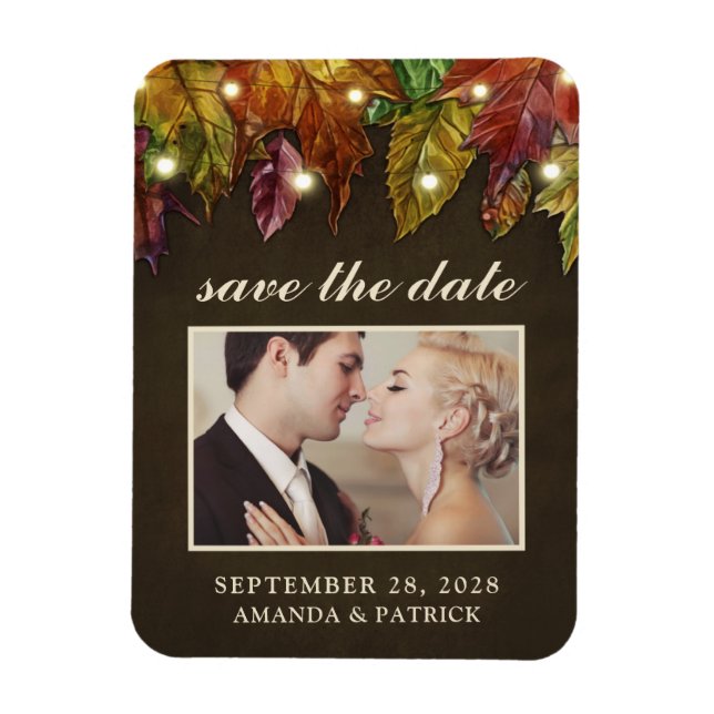 Rustic Fall Leaves Photo Save the Date Magnets (Vertical)