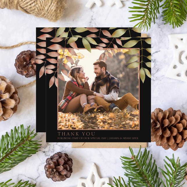 Rustic Fall Leaves Photo Wedding Thank You Card (Creator Uploaded)
