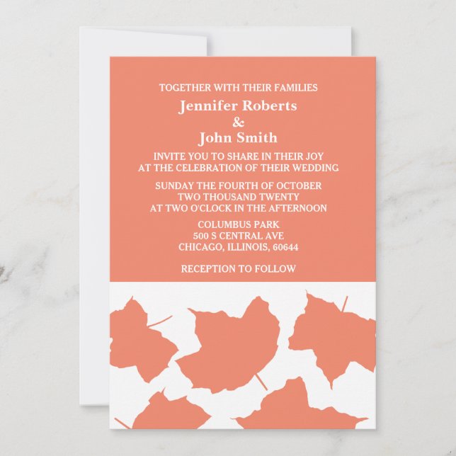 Rustic Fall Leaves Salmon Orange Country Wedding Invitation (Front)
