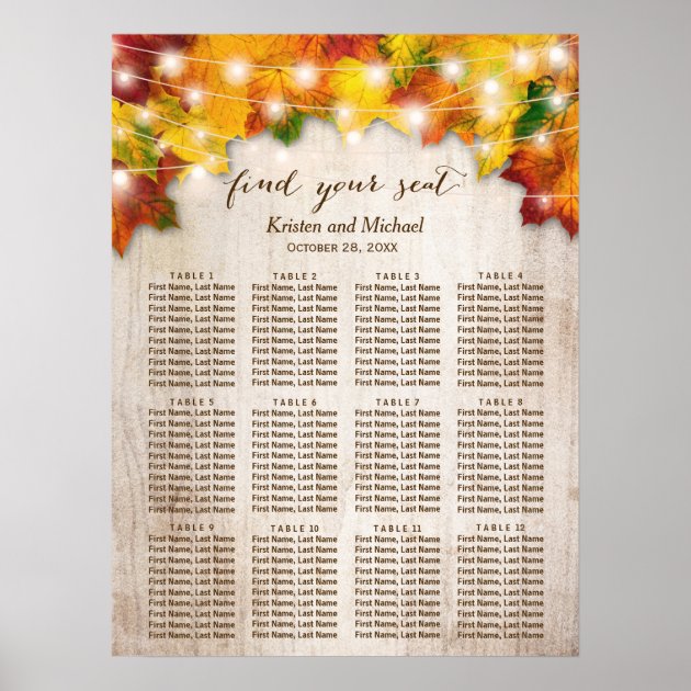 Rustic Fall Leaves String Lights Seating Chart