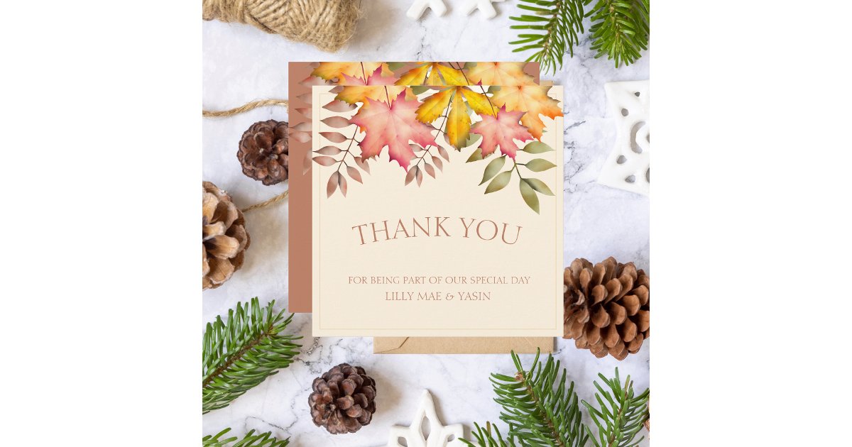 Rustic Fall Leaves Terracotta Wedding Thank You Card | Zazzle