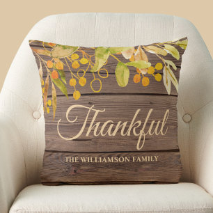 Rustic Fall Leaves Thankful Throw Pillow