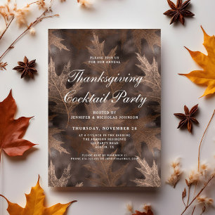 Rustic Fall Leaves Thanksgiving Cocktail Party Invitation