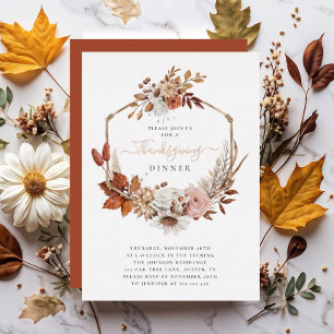 Rustic Fall Leaves Thanksgiving Dinner  Foil Invitation