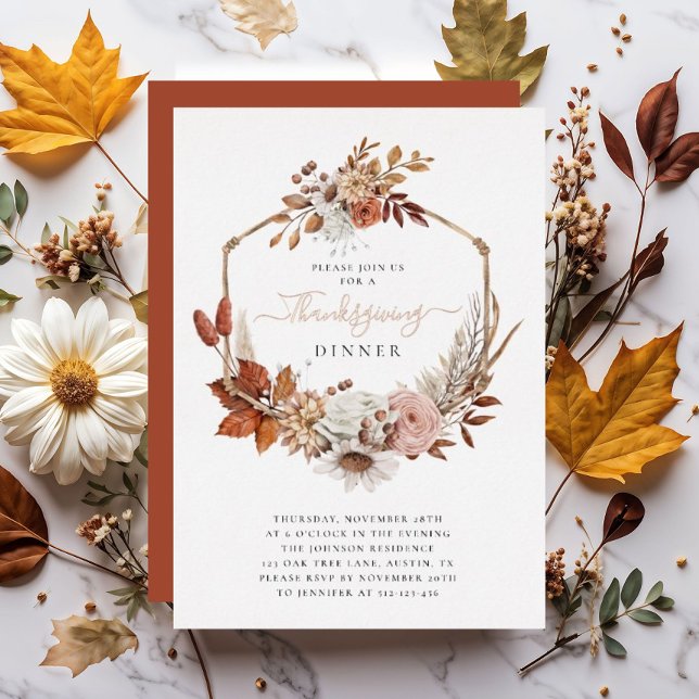 Rustic Fall Leaves Thanksgiving Dinner  Foil Invitation (Rustic Fall Leaves Thanksgiving Dinner Foil Invitation)