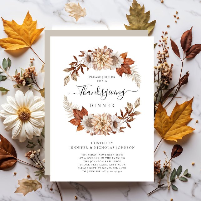 Rustic Fall Leaves Thanksgiving Dinner Invitation (Rustic Fall Leaves Thanksgiving Dinner Invitation)