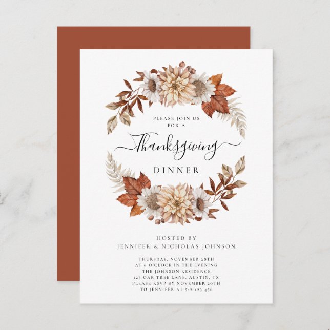 Rustic Fall Leaves Thanksgiving Dinner Invitation Postcard (Front/Back)