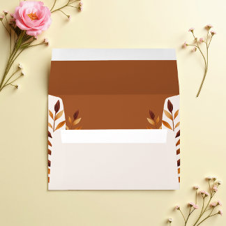 Rustic Fall Leaves Toffee Brown Off White Wedding Envelope