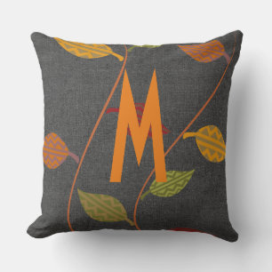 Rustic Fall Leaves Vibe Add Monogram Throw Pillow