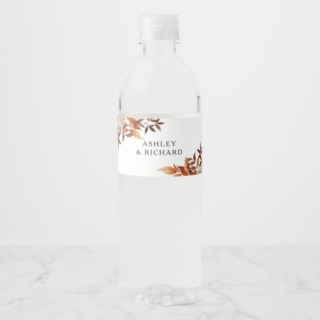 Rustic Fall Leaves Water Bottle Label (Front)