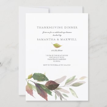 Rustic Fall Leaves Watercolor Thanksgiving Dinner Invitation by VGInvites at Zazzle
