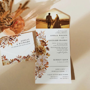 Rustic Fall Leaves Wedding All In One Invitation