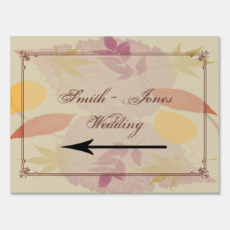 Rustic Fall Leaves Wedding Direction Sign