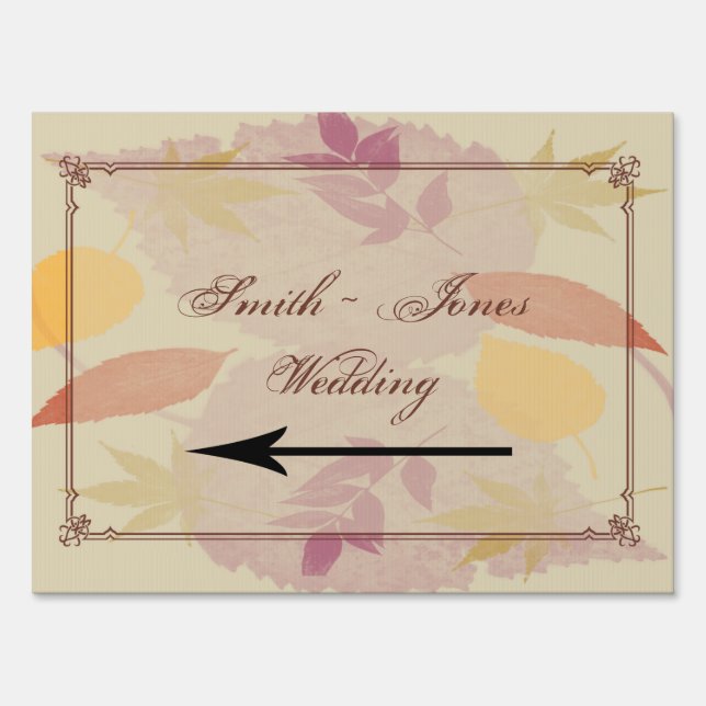 Rustic Fall Leaves Wedding Direction Sign (Back)