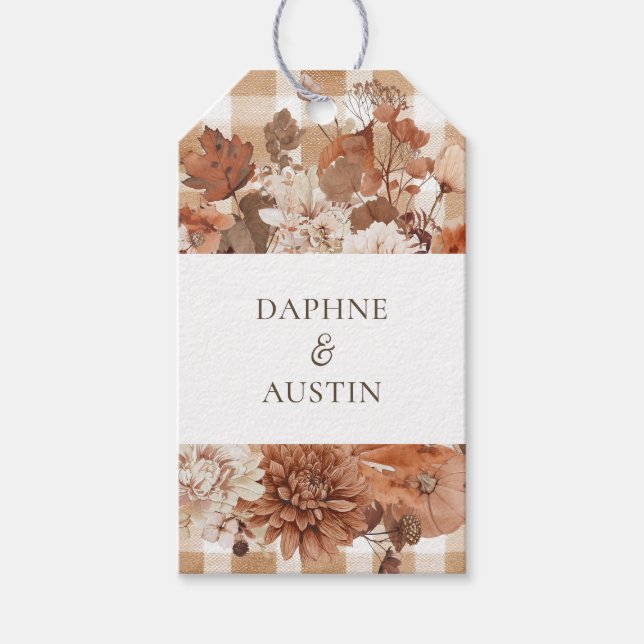 Rustic Fall Leaves Wedding Gift Tags (Front)