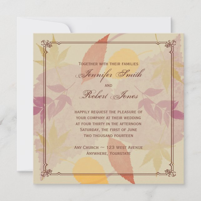 Rustic Fall Leaves Wedding Invitation (Front)