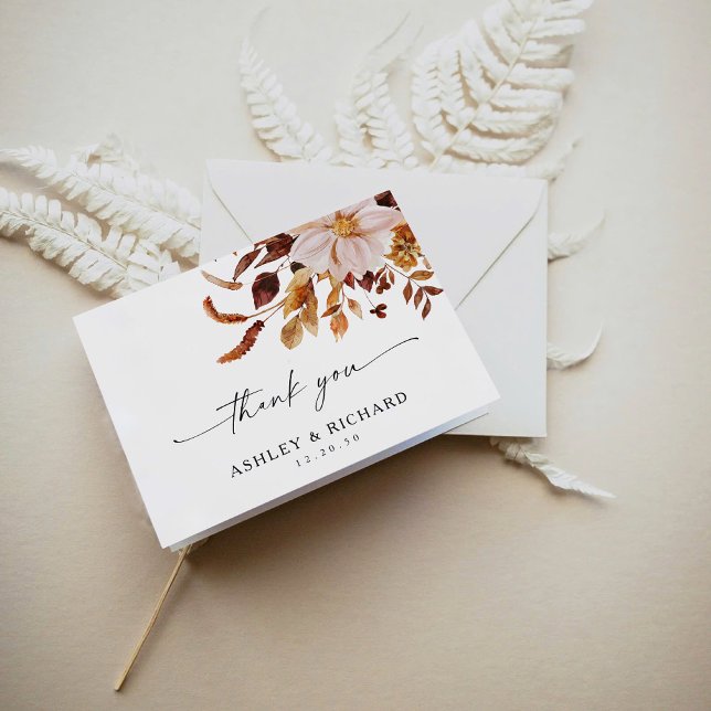 Rustic Fall Leaves Wedding Letterpress Thank You Card (Creator Uploaded)
