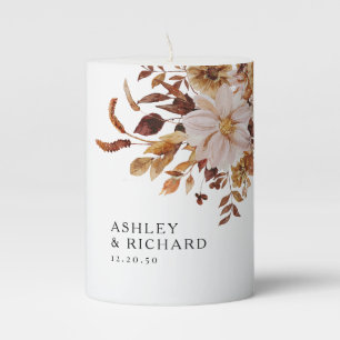 Rustic Fall Leaves Wedding Pillar Candle
