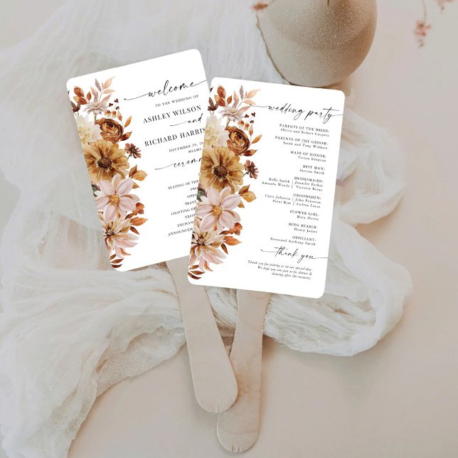Rustic Fall Leaves Wedding Program Hand Fan (Creator Uploaded)