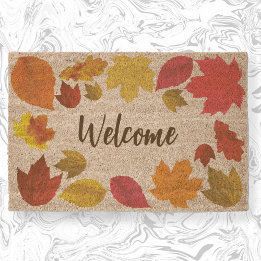 Rustic fall leaves Welcome coir Fiber Doormat