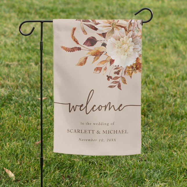 Rustic Fall Leaves Welcome Flag (Rustic Fall Leaves Floral Welcome Sign Yard Flag by Painted Paperie
)
