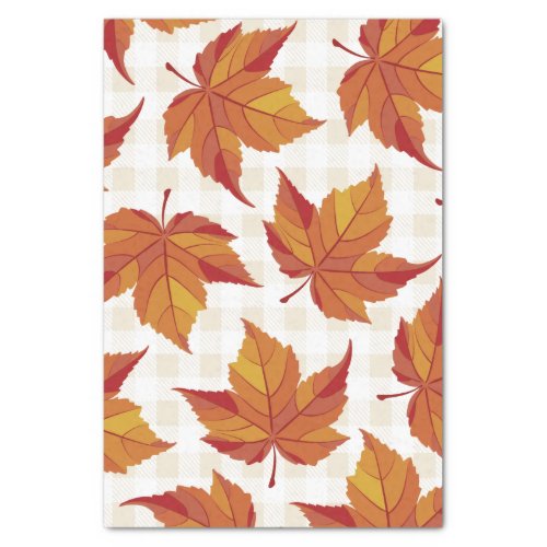 Rustic Fall Leaves  White Plaid Tissue Paper