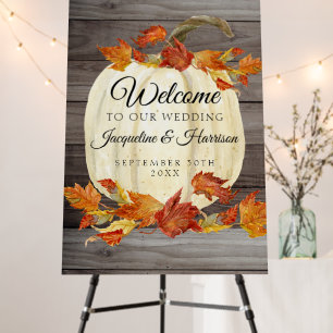 Rustic Fall Leaves White Pumpkin Wedding Welcome Foam Board