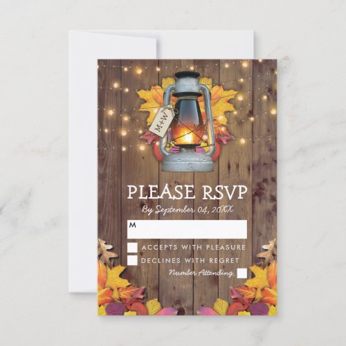 Rustic Fall Lights Autumn Leaves Wedding RSVP