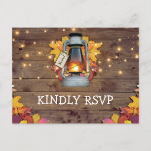 Rustic Fall Lights Autumn Leaves Wedding RSVP Invitation Postcard