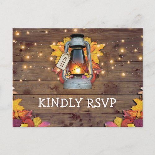 Rustic Fall Lights Autumn Leaves Wedding RSVP Invitation Postcard