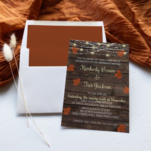 Rustic Fall Lights Barn Wedding Invitation