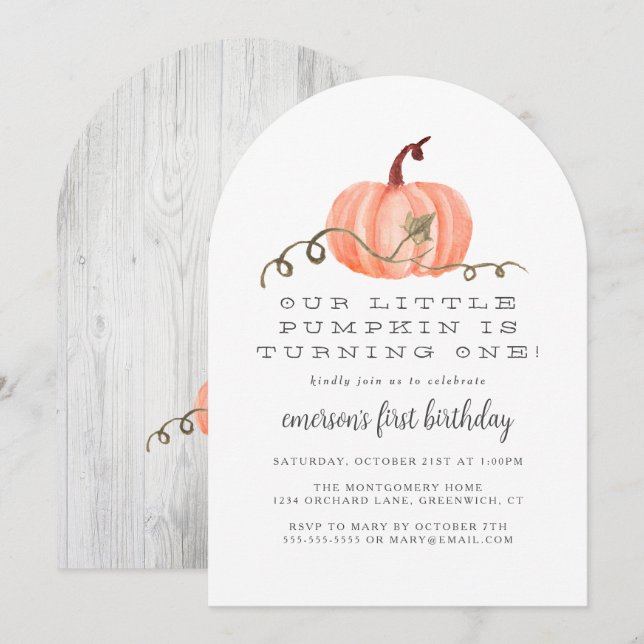 Rustic Fall Little Pumpkin 1st Birthday Invitation (Front/Back)