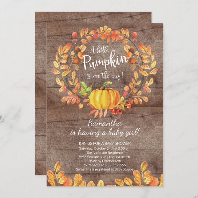 Rustic Fall Little Pumpkin Baby Shower Invitation (Front/Back)