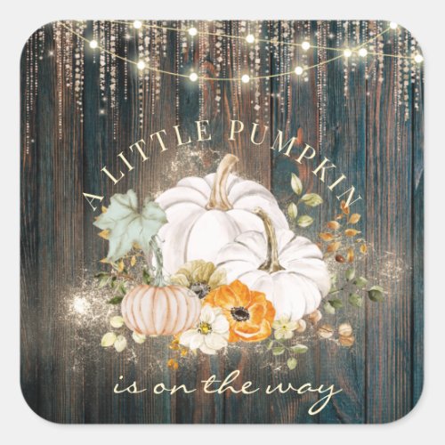 Rustic Fall Little Pumpkin Baby Shower  Square Sticker