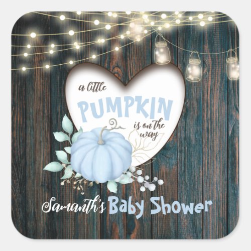 Rustic Fall Little Pumpkin Boy Baby Shower  Square Sticker