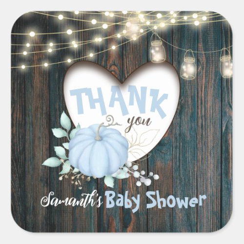 Rustic Fall Little Pumpkin Boy Baby Shower Thanks Square Sticker