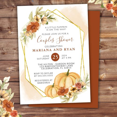 Rustic Fall Little Pumpkin Couples Baby Shower Invitation