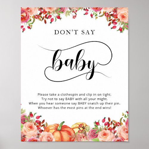 Rustic Fall Little Pumpkin Floral Dont say baby  Poster