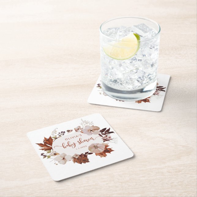 Rustic fall little pumpkin napkins square paper coaster (Insitu)