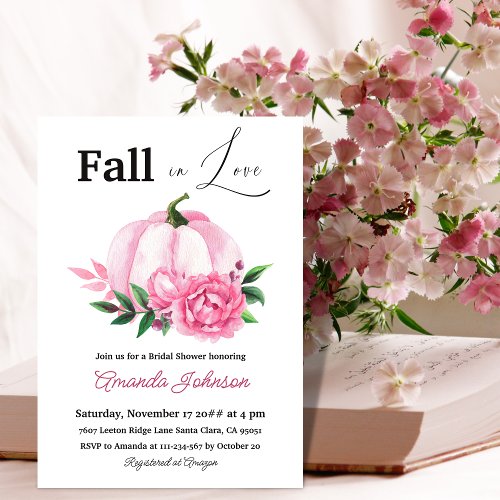 Rustic Fall Love Blush Pink Pumpkin Bridal Shower Invitation